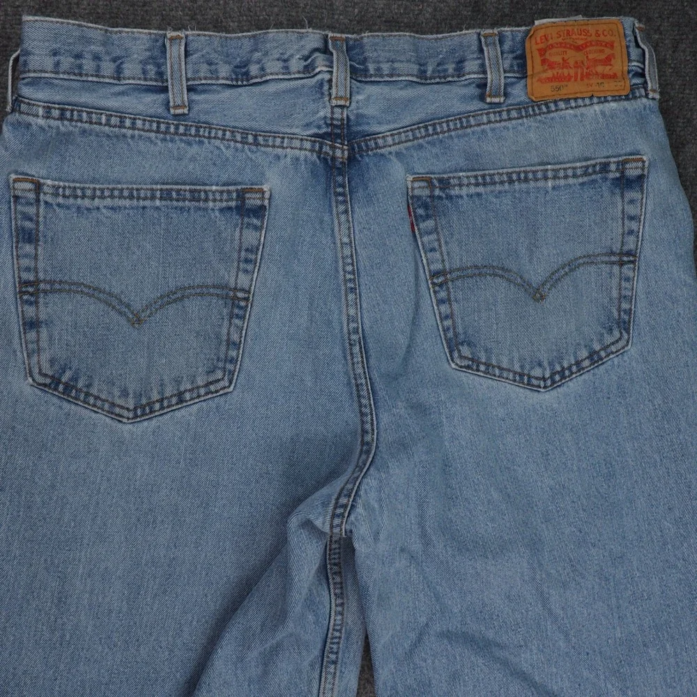 Levi's Jeans Mens 40x30 550 Light Blue Solid Distressed Frayed Grunge Retro